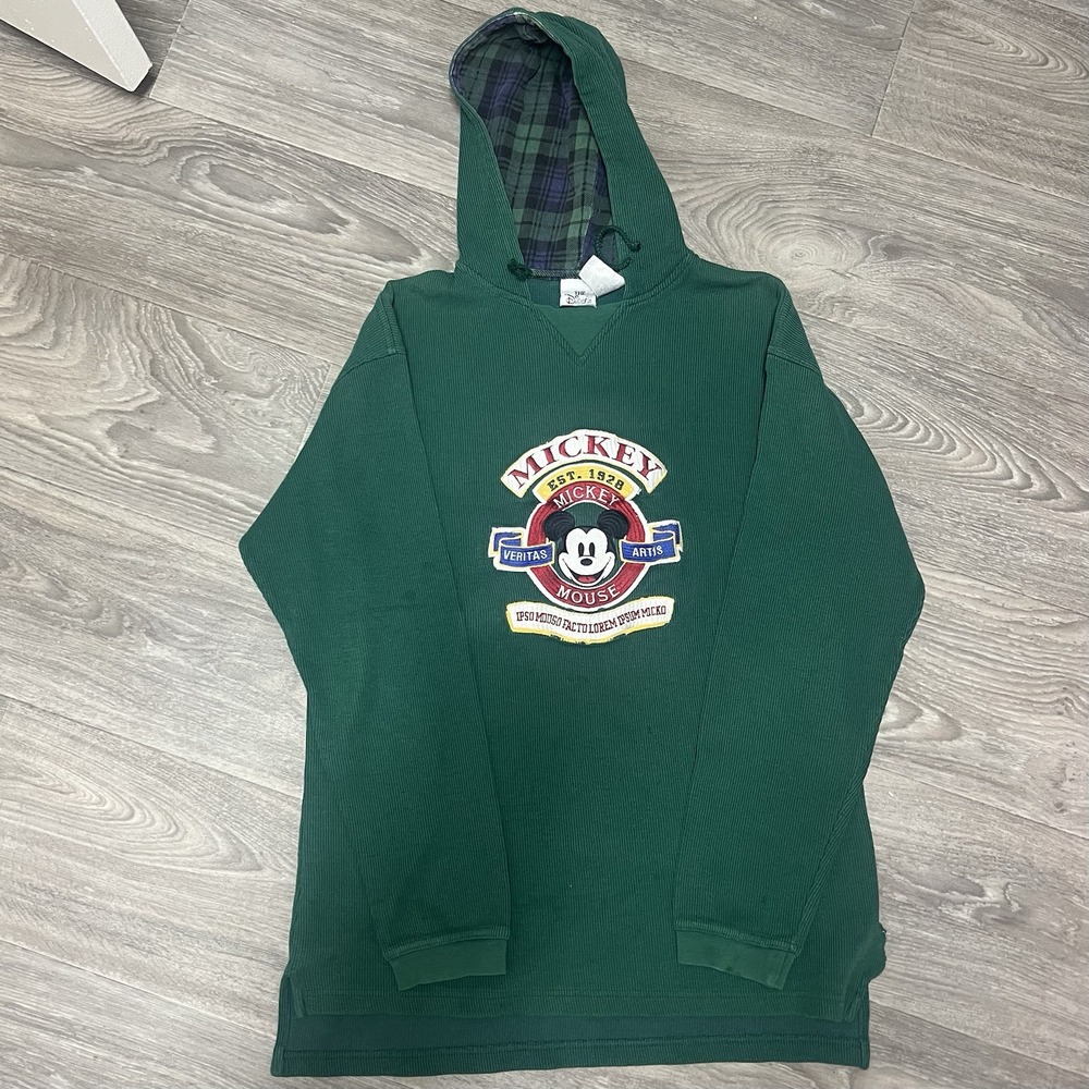 Vintage Disney‎ Mickey Mouse Pullover Sweater Large Green Hoodie Size Medium